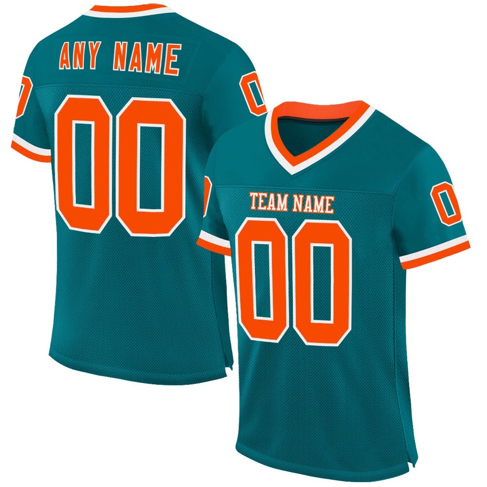 Teal Orange White Mesh Authentic Throwback Football Jersey, Personalized Football Jersey, Football Team Jersey, Football Outfits Teal Orange White Mesh Authentic Throwback Football Jersey, Personalized Football Jersey, Football Team Jersey, Football Outfits