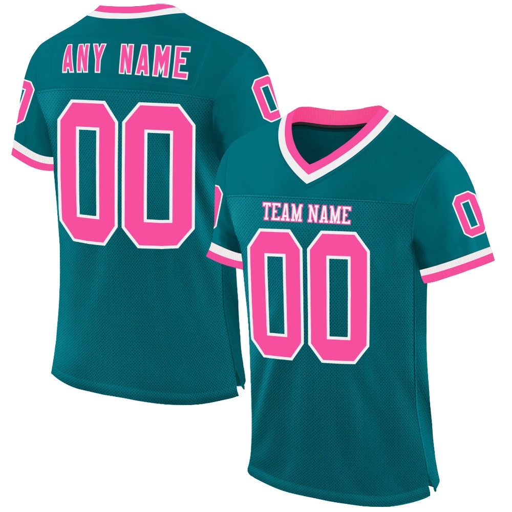 Teal Pink White Mesh Authentic Throwback Football Jersey, Personalized Football Jersey, Football Team Jersey, Football Outfits Teal Pink White Mesh Authentic Throwback Football Jersey, Personalized Football Jersey, Football Team Jersey, Football Outfits