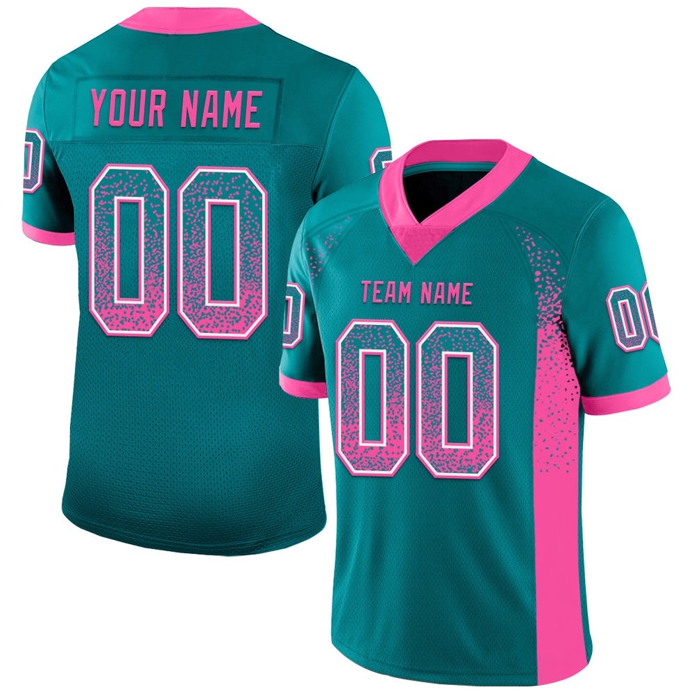 Teal Pink White Mesh Drift Fashion Football Jersey, Personalized Football Jersey, Football Team Jersey, Football Outfits Teal Pink White Mesh Drift Fashion Football Jersey, Personalized Football Jersey, Football Team Jersey, Football Outfits