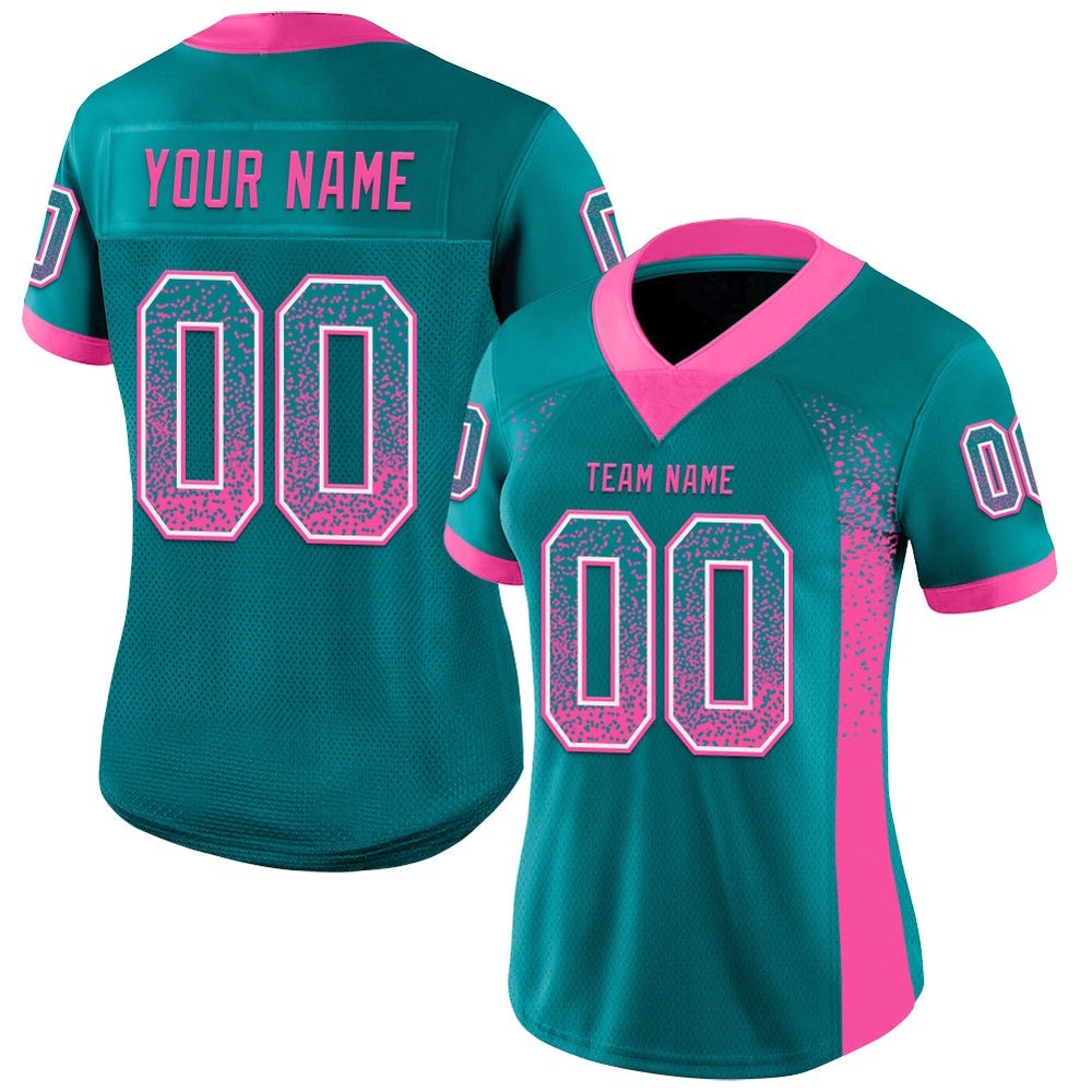 Teal Pink White Mesh Drift Fashion Football Jersey, Personalized Football Jersey, Football Team Jersey, Football Outfits Teal Pink White Mesh Drift Fashion Football Jersey, Personalized Football Jersey, Football Team Jersey, Football Outfits