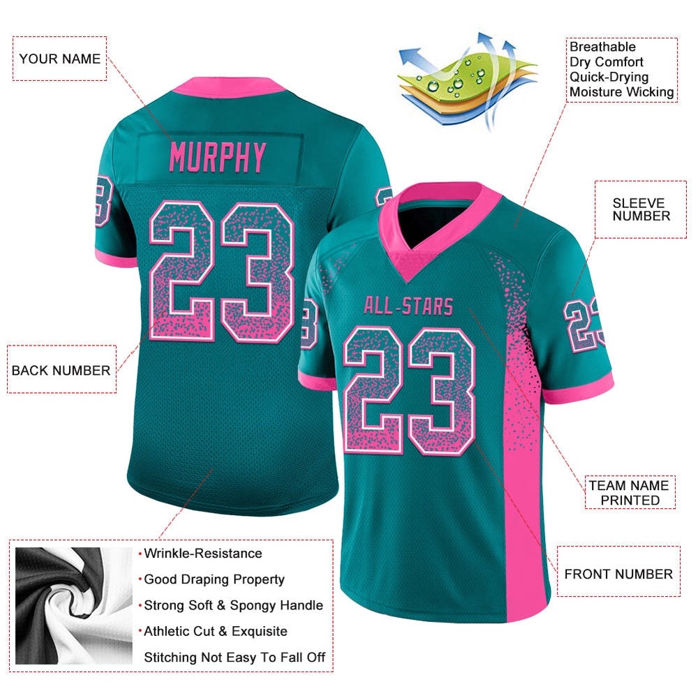 Teal Pink White Mesh Drift Fashion Football Jersey, Personalized Football Jersey, Football Team Jersey, Football Outfits Teal Pink White Mesh Drift Fashion Football Jersey, Personalized Football Jersey, Football Team Jersey, Football Outfits