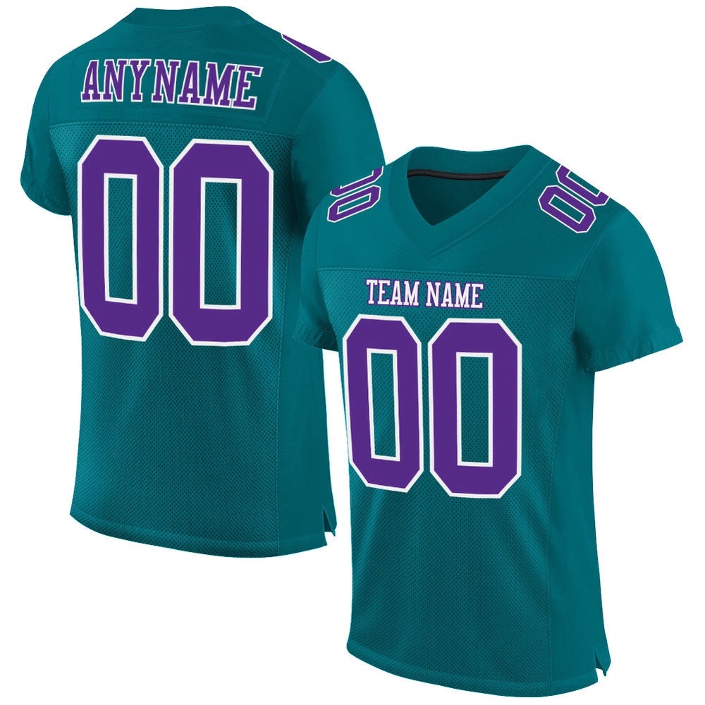 Teal Purple White Mesh Authentic Football Jersey, Personalized Football Jersey, Football Team Jersey, Football Outfits Teal Purple White Mesh Authentic Football Jersey, Personalized Football Jersey, Football Team Jersey, Football Outfits