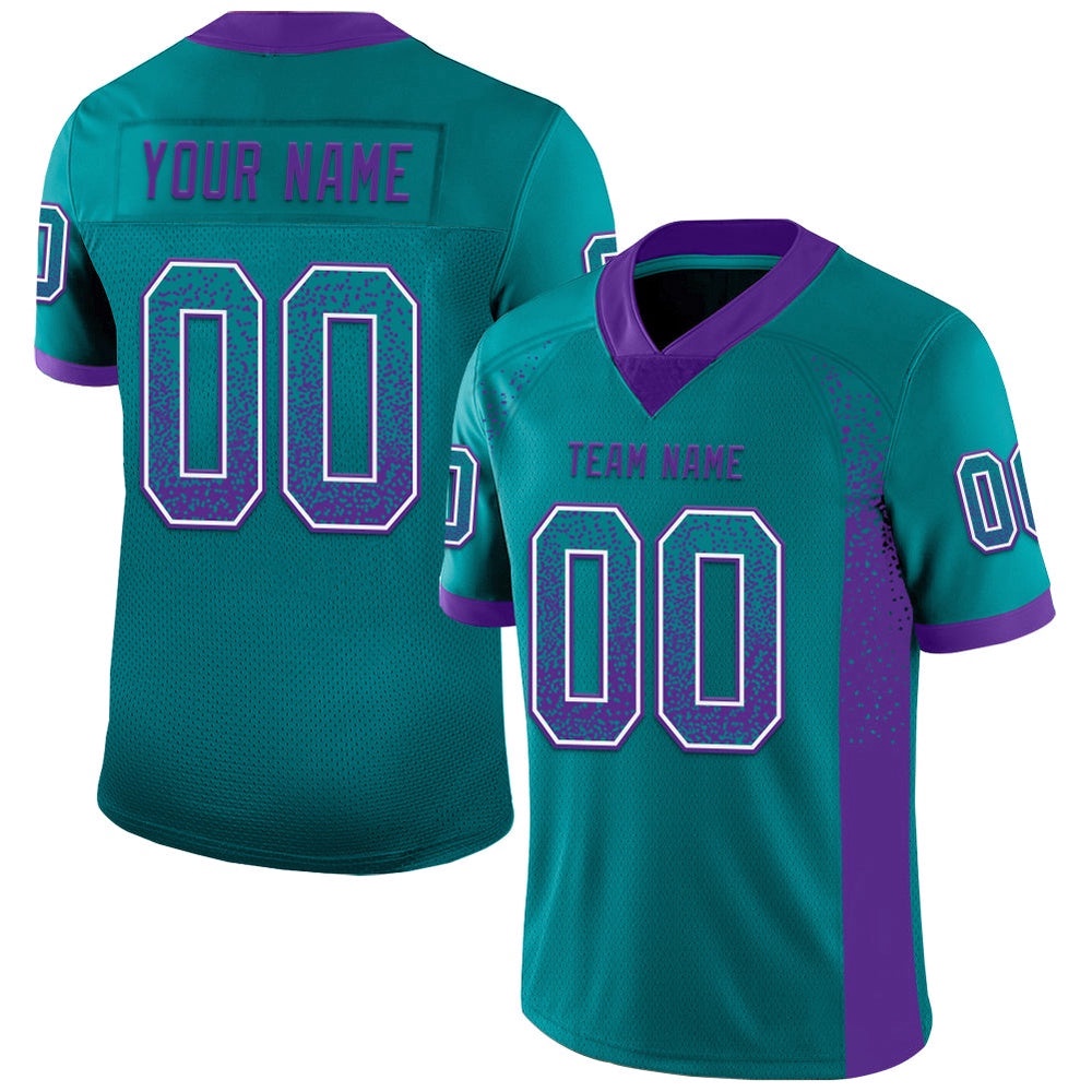 Teal Purple White Mesh Drift Fashion Football Jersey, Personalized Football Jersey, Football Team Jersey, Football Outfits Teal Purple White Mesh Drift Fashion Football Jersey, Personalized Football Jersey, Football Team Jersey, Football Outfits