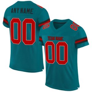 Teal Red Black Mesh Authentic Football Jersey,…