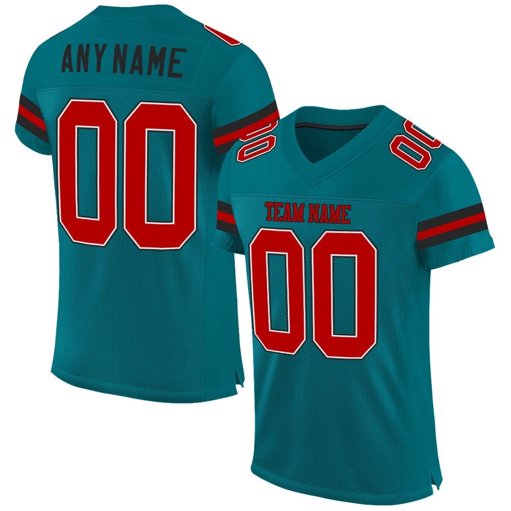 Teal Red Black Mesh Authentic Football Jersey, Personalized Football Jersey, Football Team Jersey, Football Outfits Teal Red Black Mesh Authentic Football Jersey, Personalized Football Jersey, Football Team Jersey, Football Outfits