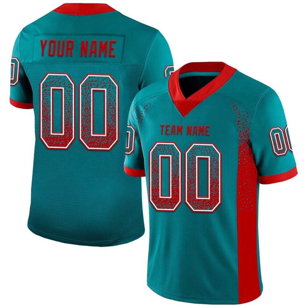 Teal Red White Mesh Drift Fashion Football Jersey, Personalized Football Jersey, Football Team Jersey, Football Outfits