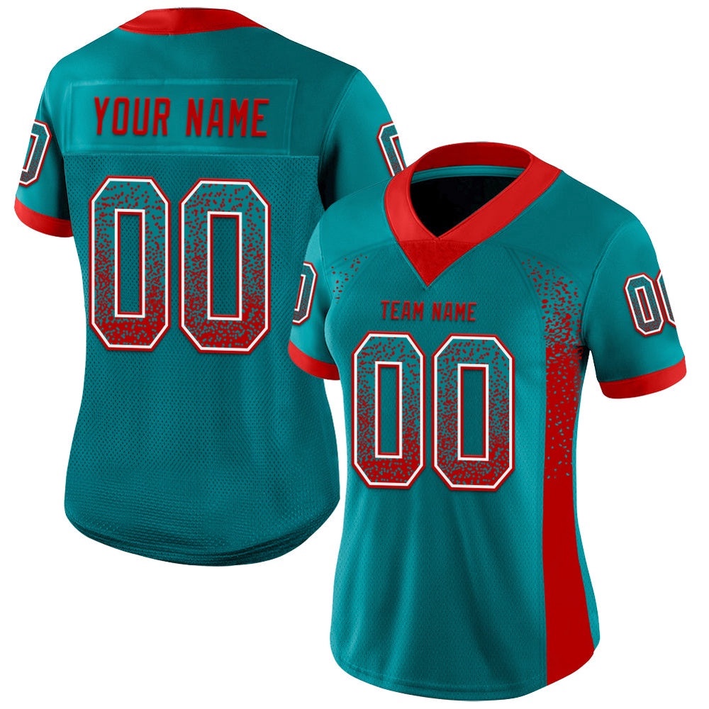 Teal Red White Mesh Drift Fashion Football Jersey, Personalized Football Jersey, Football Team Jersey, Football Outfits