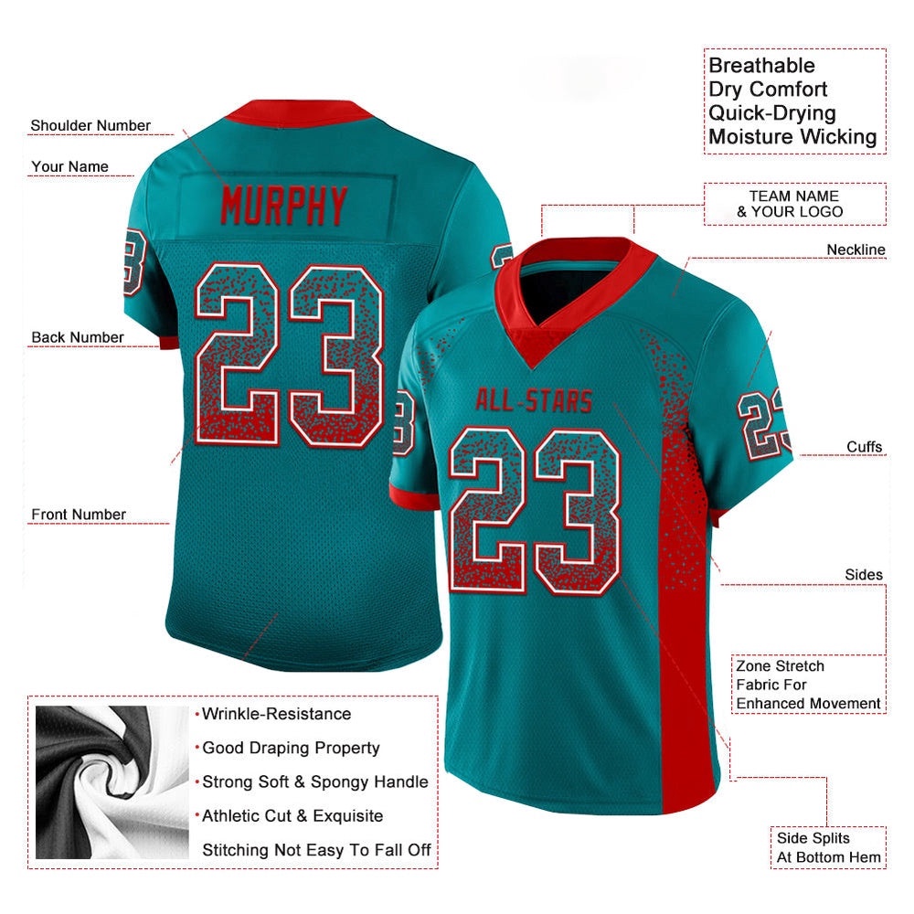 Teal Red White Mesh Drift Fashion Football Jersey, Personalized Football Jersey, Football Team Jersey, Football Outfits
