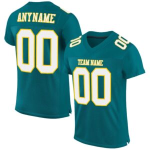 Teal White Gold Mesh Authentic Football Jersey,…
