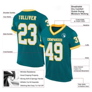 Teal White Gold Mesh Authentic Throwback Football Jersey Personalized Football Jersey Football Team Jersey Football Outfits 2 iaruup.jpg