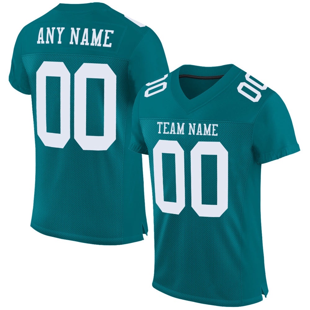 Teal White Mesh Authentic Football Jersey, Personalized Football Jersey, Football Team Jersey, Football Outfits