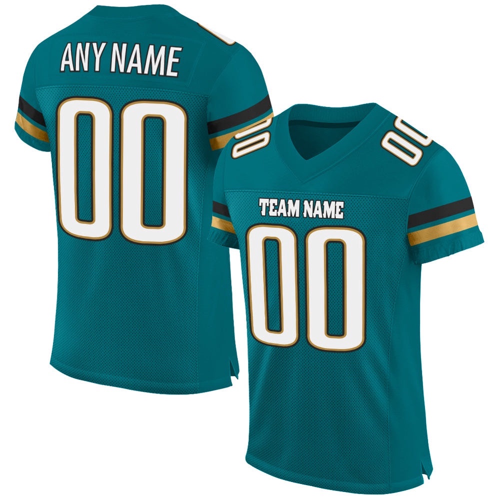 Teal White Old Gold Mesh Authentic Football Jersey, Personalized Football Jersey, Football Team Jersey, Football Outfits Teal White Old Gold Mesh Authentic Football Jersey, Personalized Football Jersey, Football Team Jersey, Football Outfits
