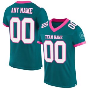 Teal White Pink Mesh Authentic Football Jersey,…