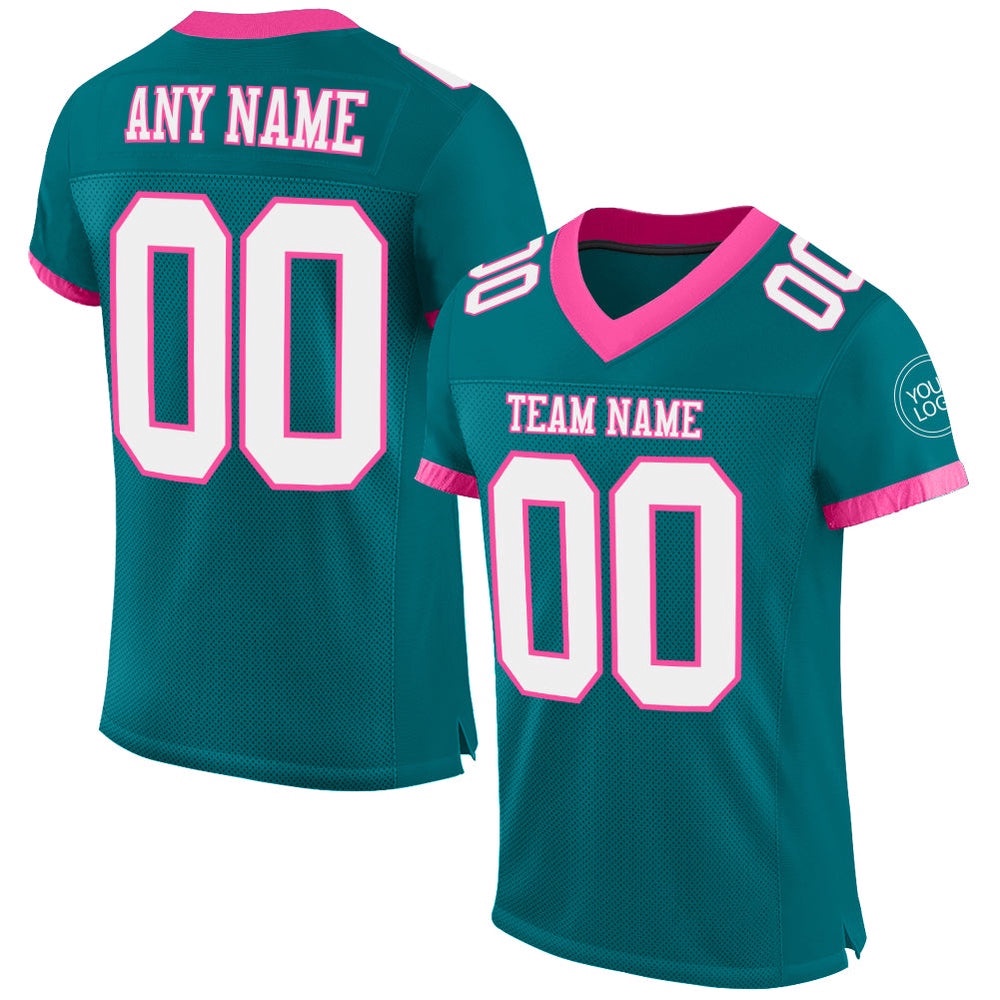 Teal White Pink Mesh Authentic Football Jersey, Personalized Football Jersey, Football Team Jersey, Football Outfits Teal White Pink Mesh Authentic Football Jersey, Personalized Football Jersey, Football Team Jersey, Football Outfits