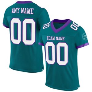 Teal White Purple Mesh Authentic Football Jersey,…