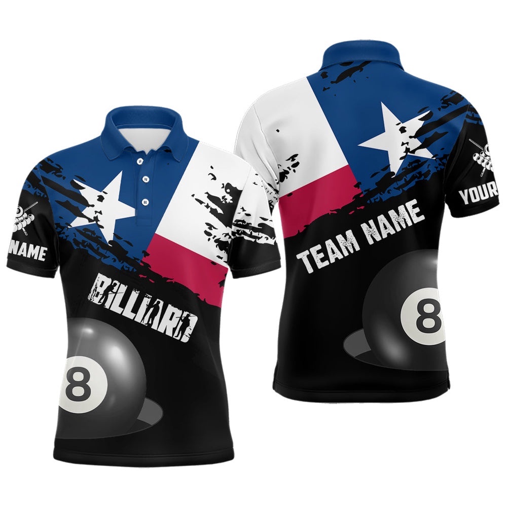 Texas Flag Billiard Games Polo Shirts, Patriotic Billiard Texas Sports Shirts, Personalized Billiard Polo Shirt