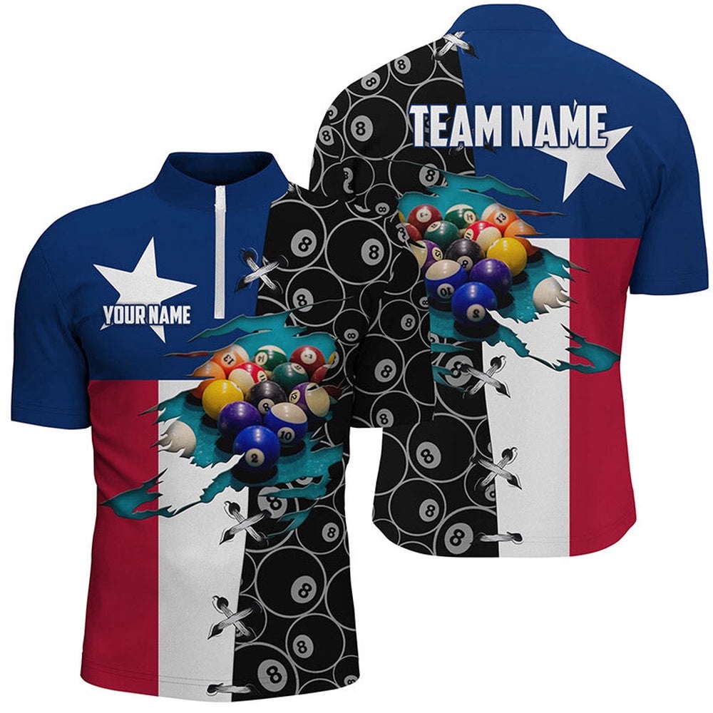 Texas Flag Custom 8 Ball Pattern Pool Balls Jerseys, Personalized Billiard Team Jersey Shirt