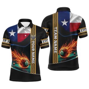 Texas Flag Flaming 8 Ball Pool Polo…