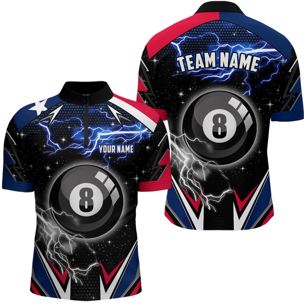 Texas Flag Lightning 8 Ball Billiard Jerseys Custom Patriotic Team League Billiard Shirts, Personalized Billiard Team Jersey Shirt