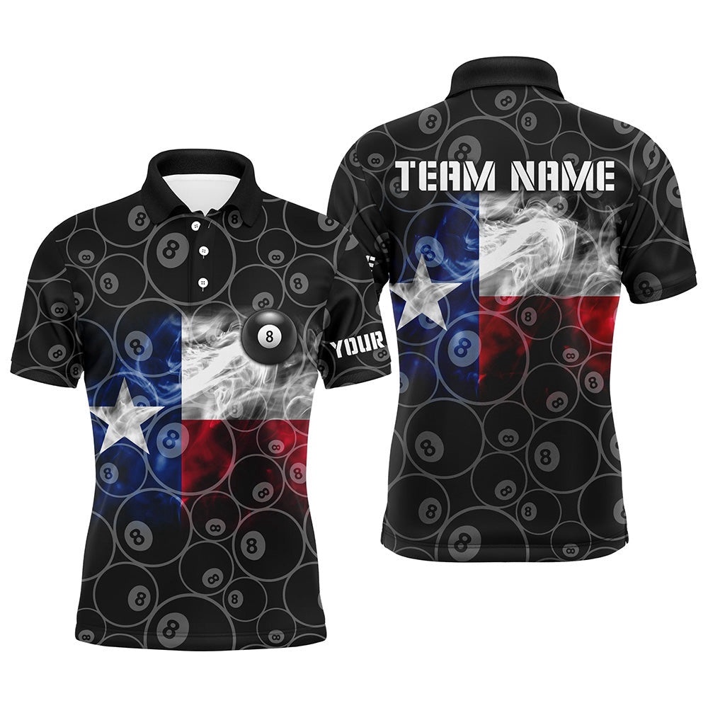 Texas Flag Smoke 8 Ball Pool Texas Billiard Sport Shirts, Personalized Billiard Polo Shirt