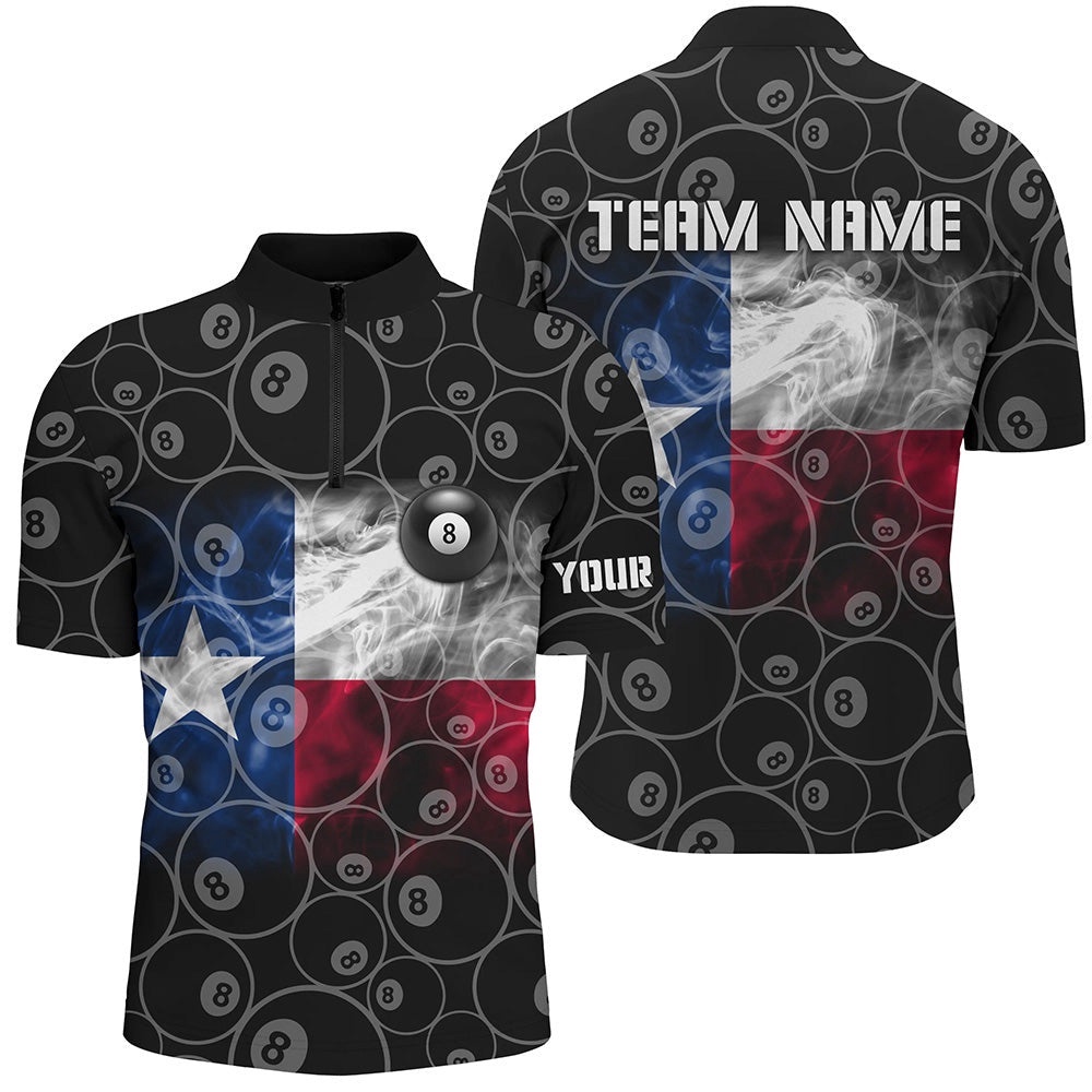 Texas Flag Smoke 8 Ball Pool Texas Billiard Sport Shirts, Personalized Billiard Team Jersey Shirt