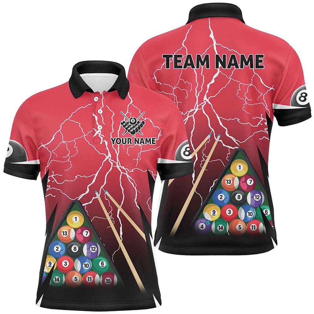 Thunder Billiards 3D Red Polo Shirts, Custom 8 Ball Pool Billiards Polo, Personalized Billiard Polo Shirt Thunder Billiards 3D Red Polo Shirts, Custom 8 Ball Pool Billiards Polo, Personalized Billiard Polo Shirt