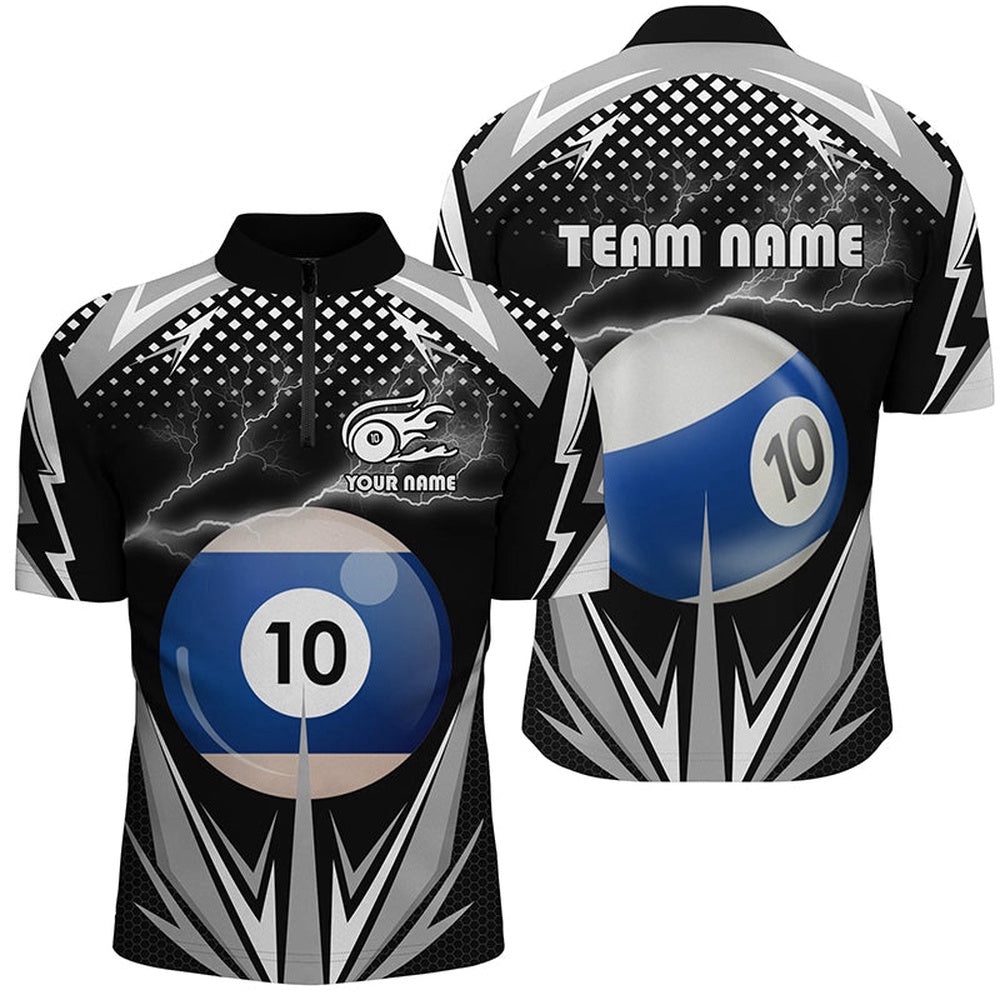 Thunder Black 10 Ball Billiard 3D Jersey Shirts, 10 Ball Billiard Team Jerseys, Personalized Billiard Team Jersey Shirt