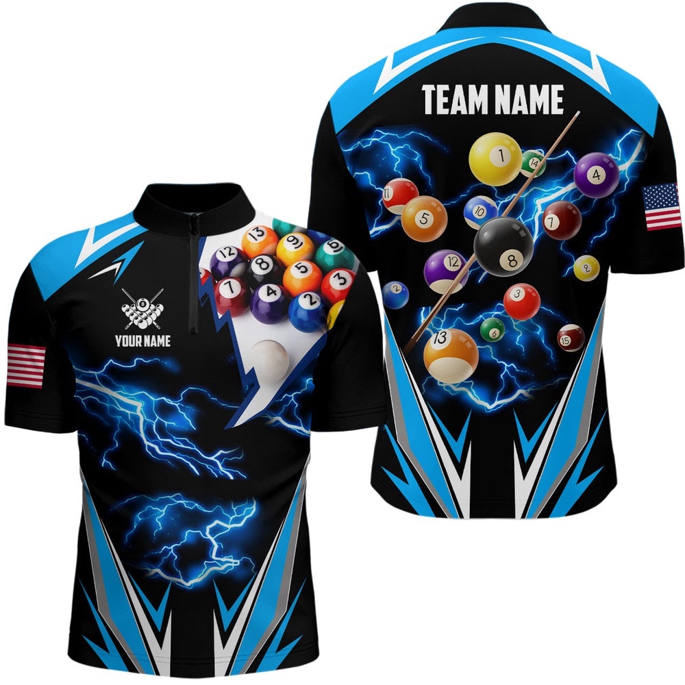 Thunder Blue Billiard Balls Shirt Custom US Billiard Jerseys 8 Ball Pool Shirts, Personalized Billiard Team Jersey Shirt