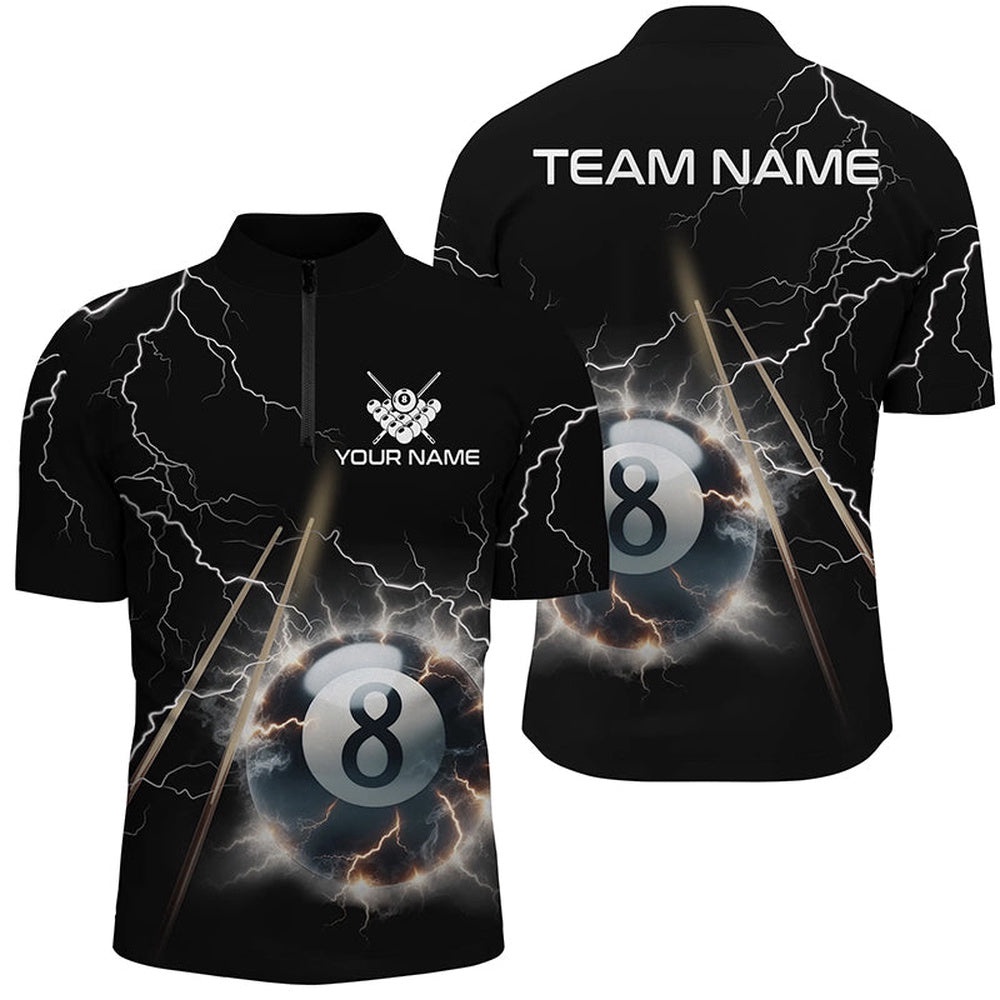 Thunder Lighting Black 8 Ball Billiard 3D Jersey Shirts, Pool Balls Jerseys, Personalized Billiard Team Jersey Shirt