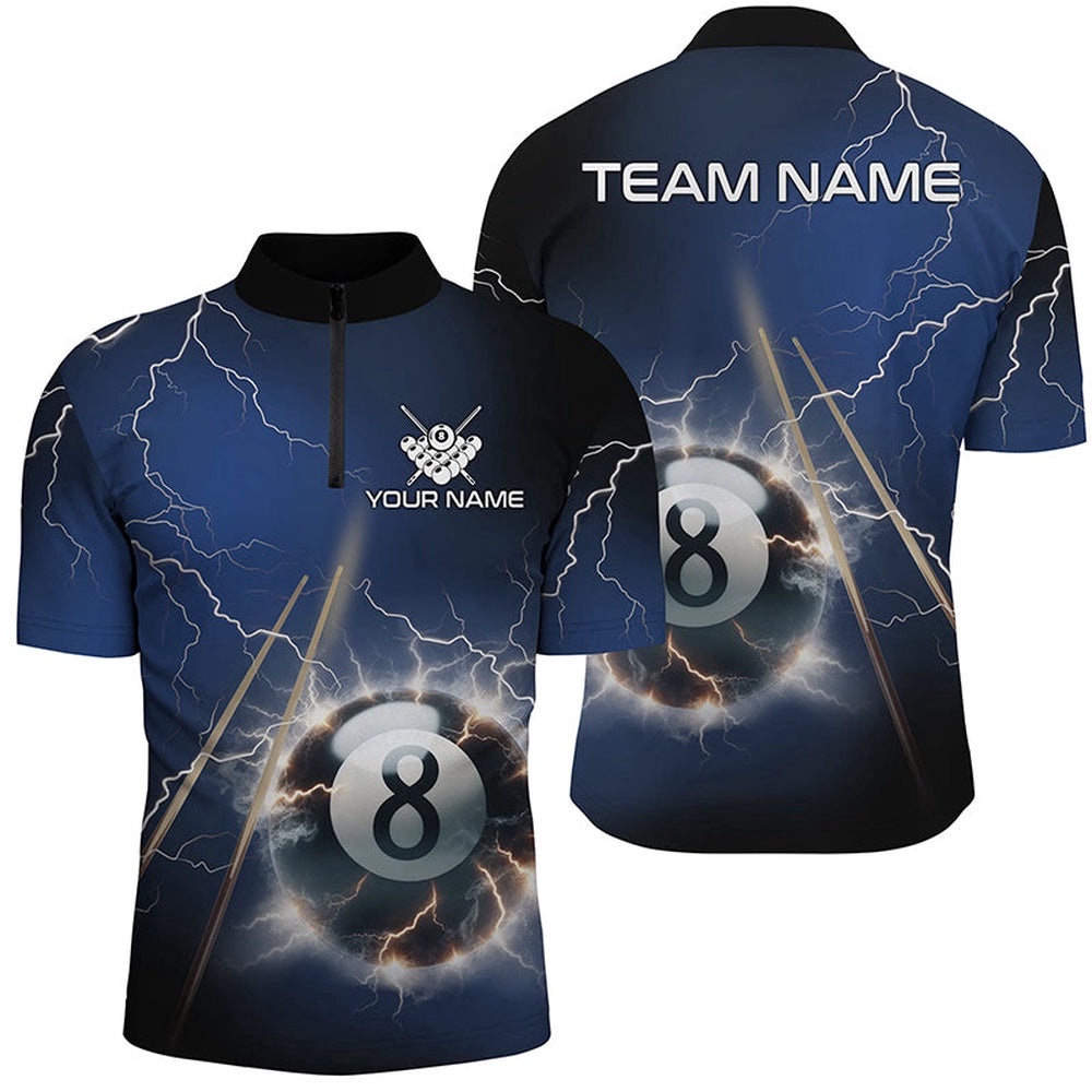 Thunder Lighting Blue 8 Ball Billiard 3D Jersey Shirts Custom Pool Balls Jerseys, Personalized Billiard Team Jersey Shirt