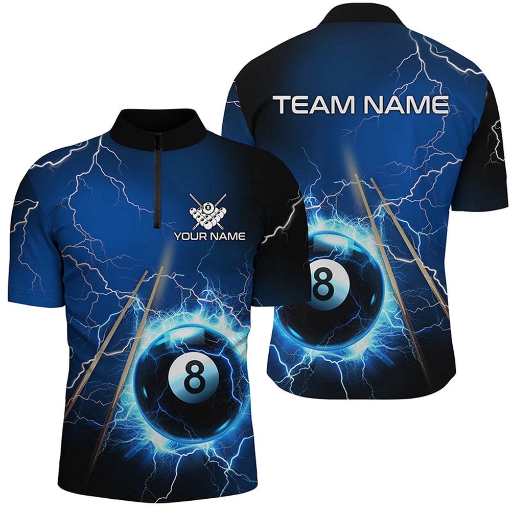 Thunder Lighting Blue 8 Ball Billiards Jersey Shirts Custom 8 Ball Pool Jerseys, Personalized Billiard Team Jersey Shirt