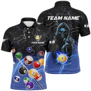 Thunder Lighting Blue Billiard Balls Polo Shirts…