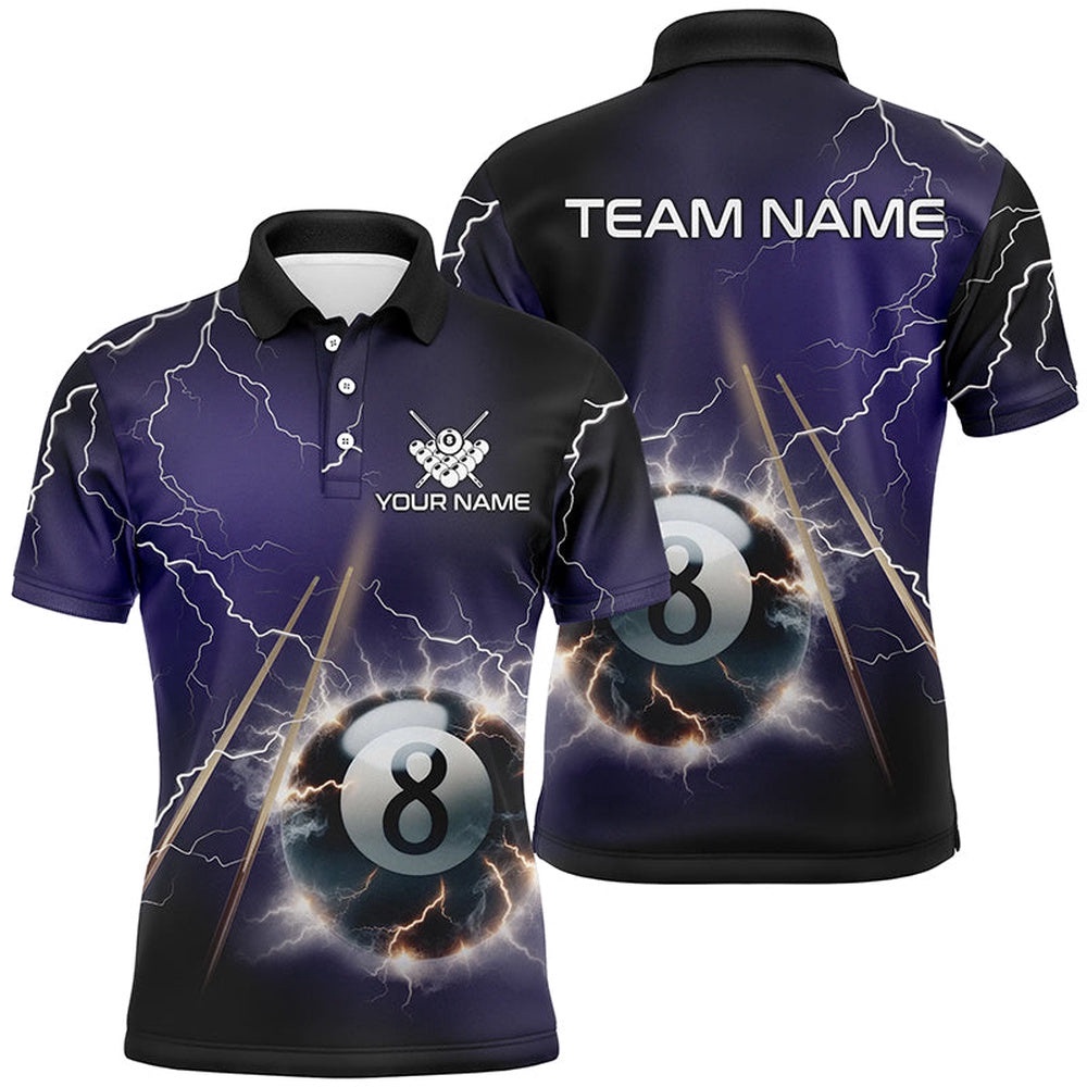 Thunder Lighting Purple 8 Ball Billiard 3D Polo Shirts, Pool Balls Polo, Personalized Billiard Polo Shirt Thunder Lighting Purple 8 Ball Billiard 3D Polo Shirts, Pool Balls Polo, Personalized Billiard Polo Shirt