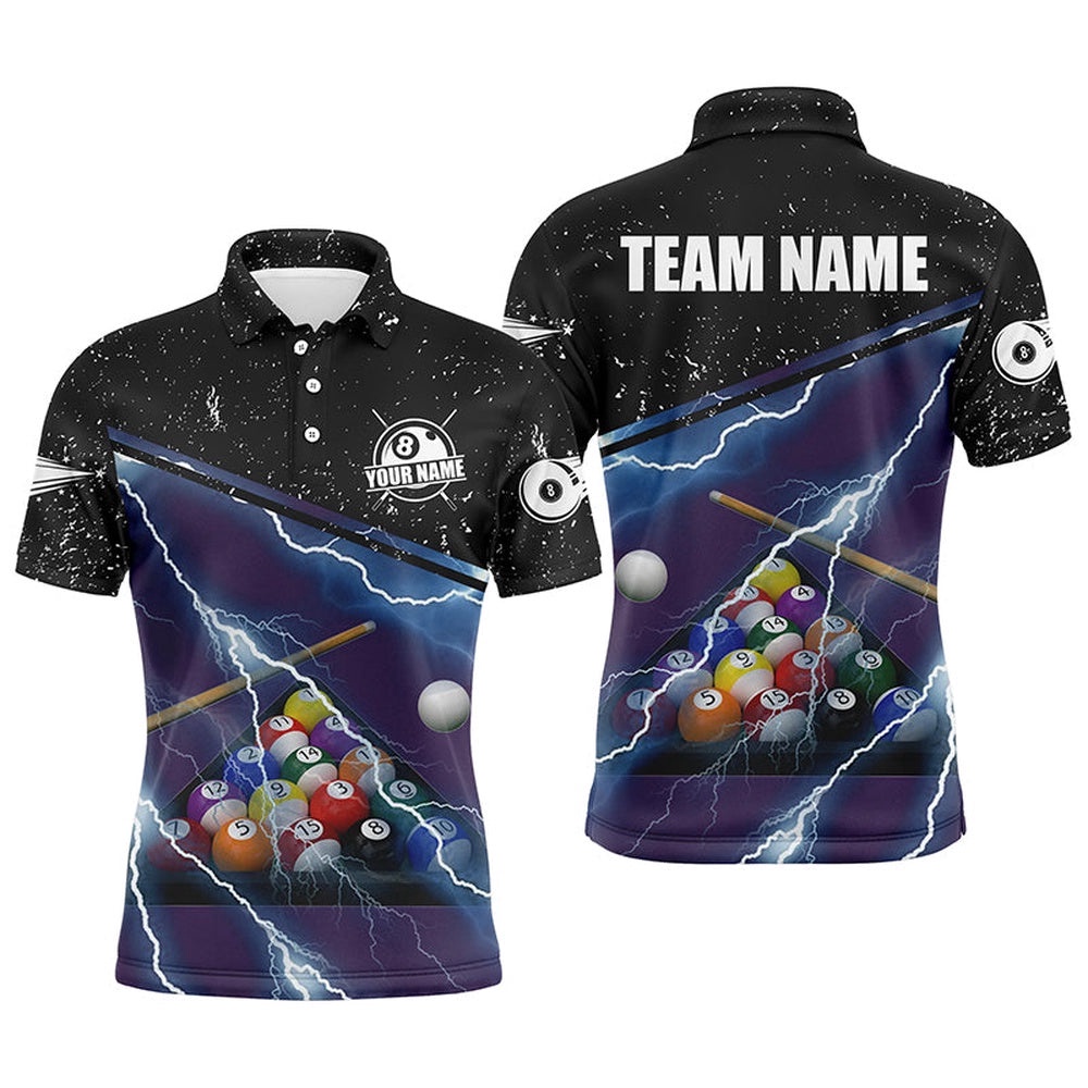 Thunder Lighting Purple Black Billiard Balls 3D Polo Shirts, Billiards Polo, Personalized Billiard Polo Shirt