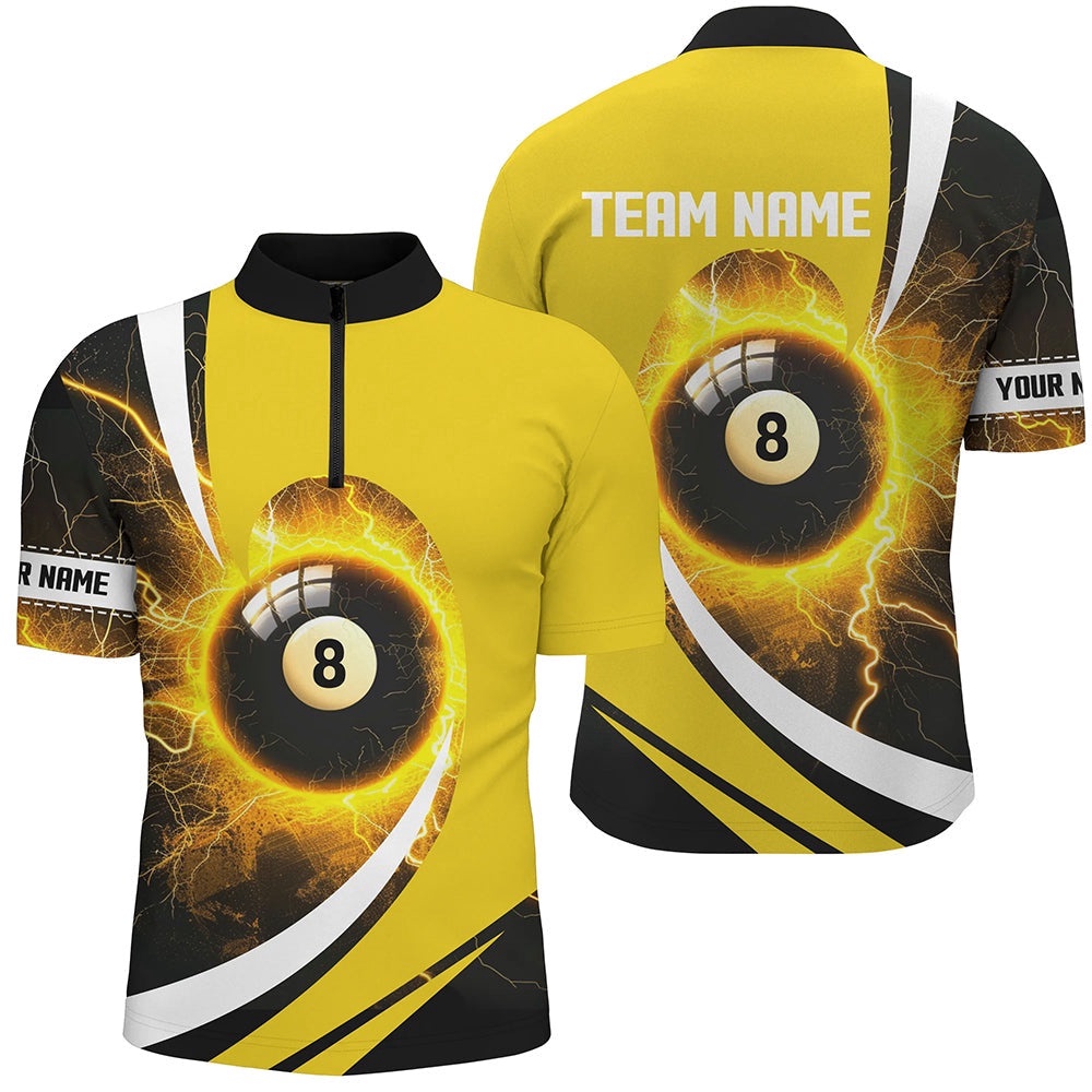 Thunder Lighting Yellow 8 Ball Billiard Shirts Custom 8 Ball Pool Jerseys, Personalized Billiard Team Jersey Shirt
