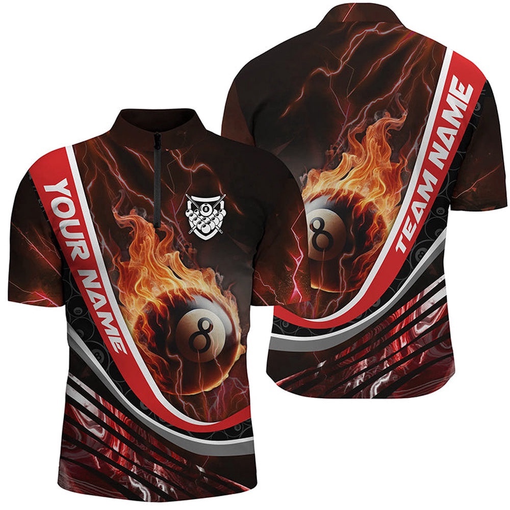 Thunder Red Fire 8 Ball Billiard 3D Jersey Shirts, 8 Ball Pool Jerseys, Personalized Billiard Team Jersey Shirt