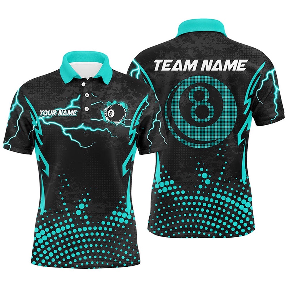 Turquoise 8 Ball Point Billiard Polo Shirt Best Custom Billiards Apparel Clothing, Personalized Billiard Polo Shirt