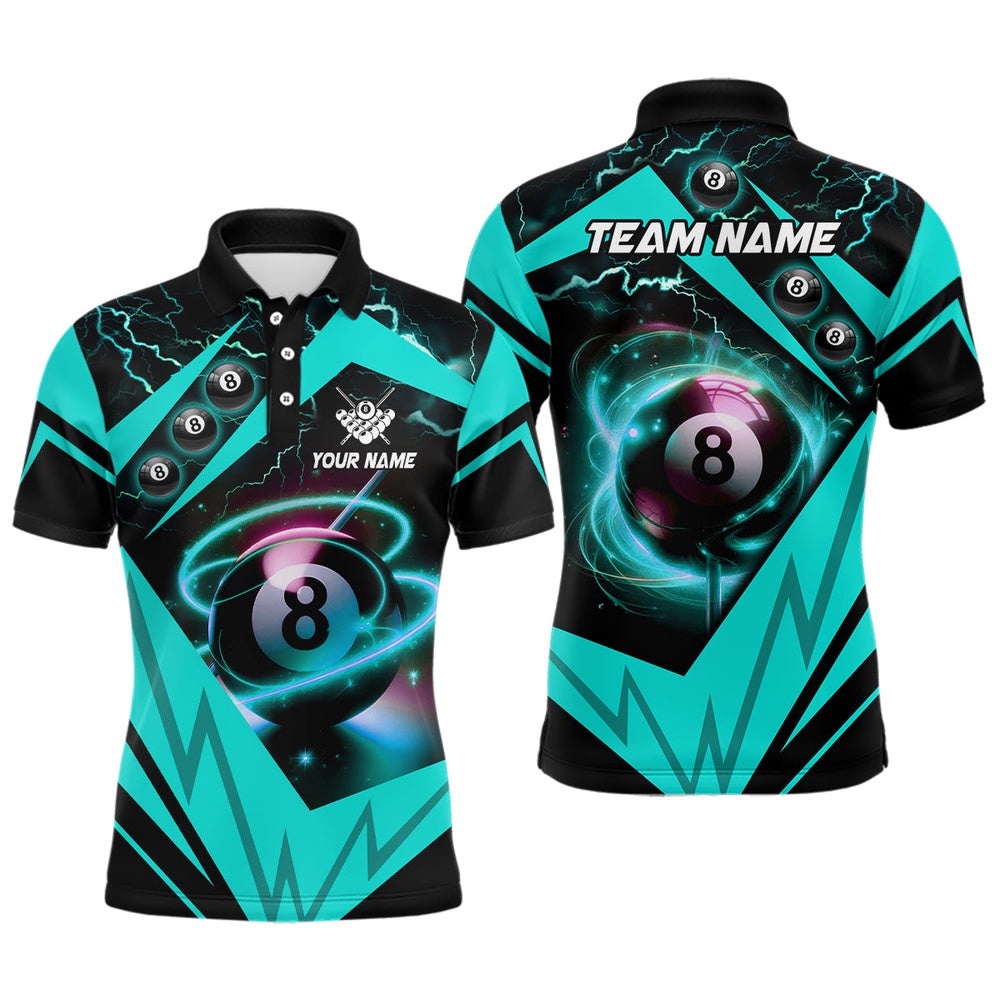 Turquoise 8 Ball Pool Billiard Polo Custom Billiard Polo Shirt Team League Billiard Shirt, Personalized Billiard Polo Shirt