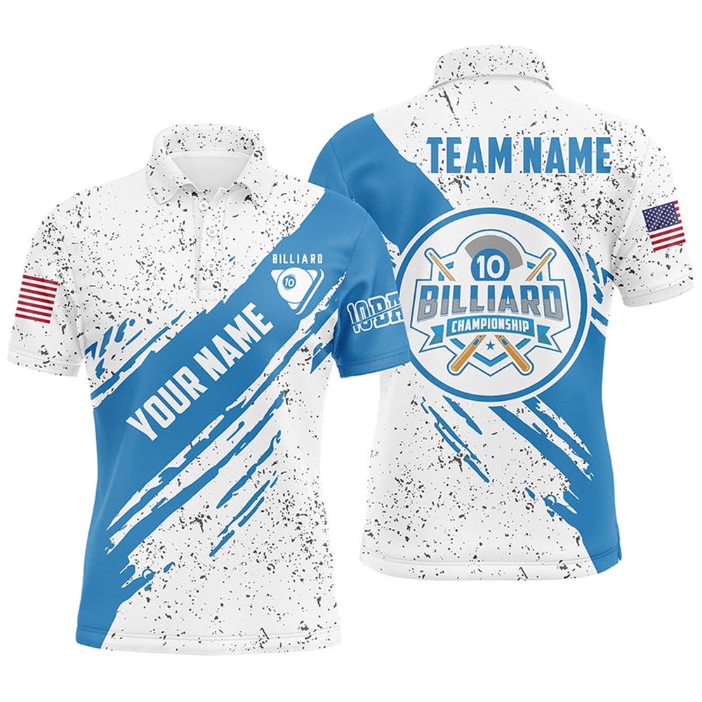 US Flag 10 Ball Blue Black Grunge 10 Ball Pool Polo, Personalized Billiard Polo Shirt