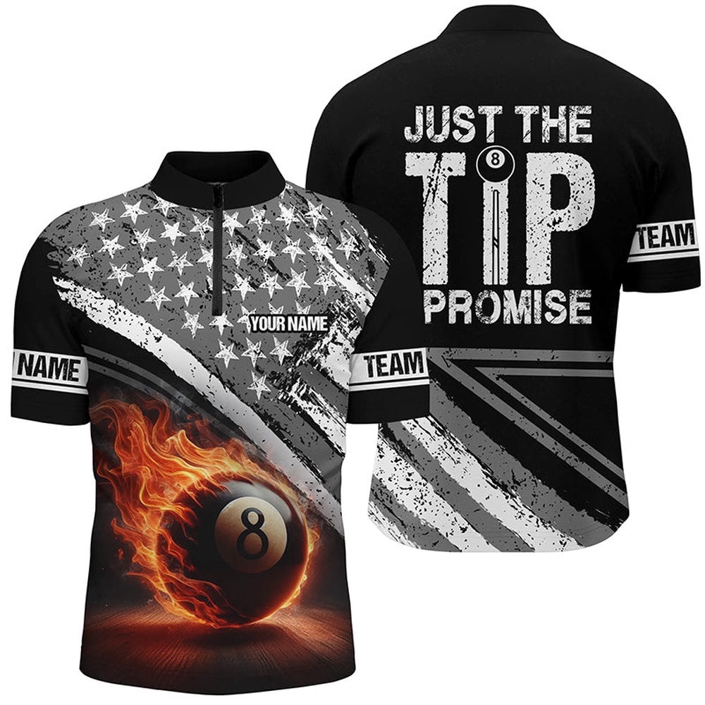 US Flag 8 Ball 3D Jersey Shirts, Just The Tip I Promise Billiard Jerseys, Personalized Billiard Team Jersey Shirt