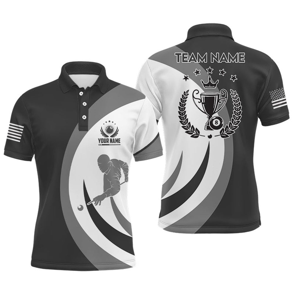 US Flag 8 Ball 8 Ball Trophy Emblem Billiards Polo, Personalized Billiard Polo Shirt
