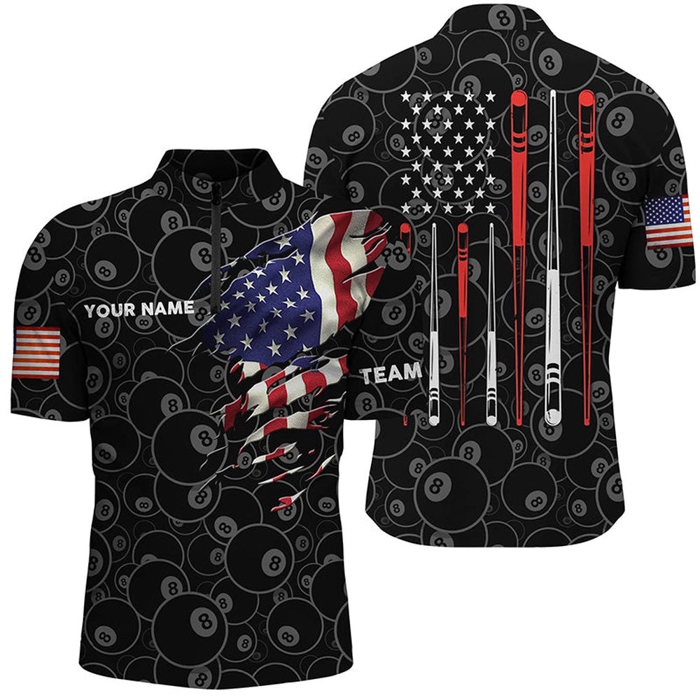US Flag 8 Ball Custom US Flag Sticks Billiard Shirts, Personalized Billiard Team Jersey Shirt