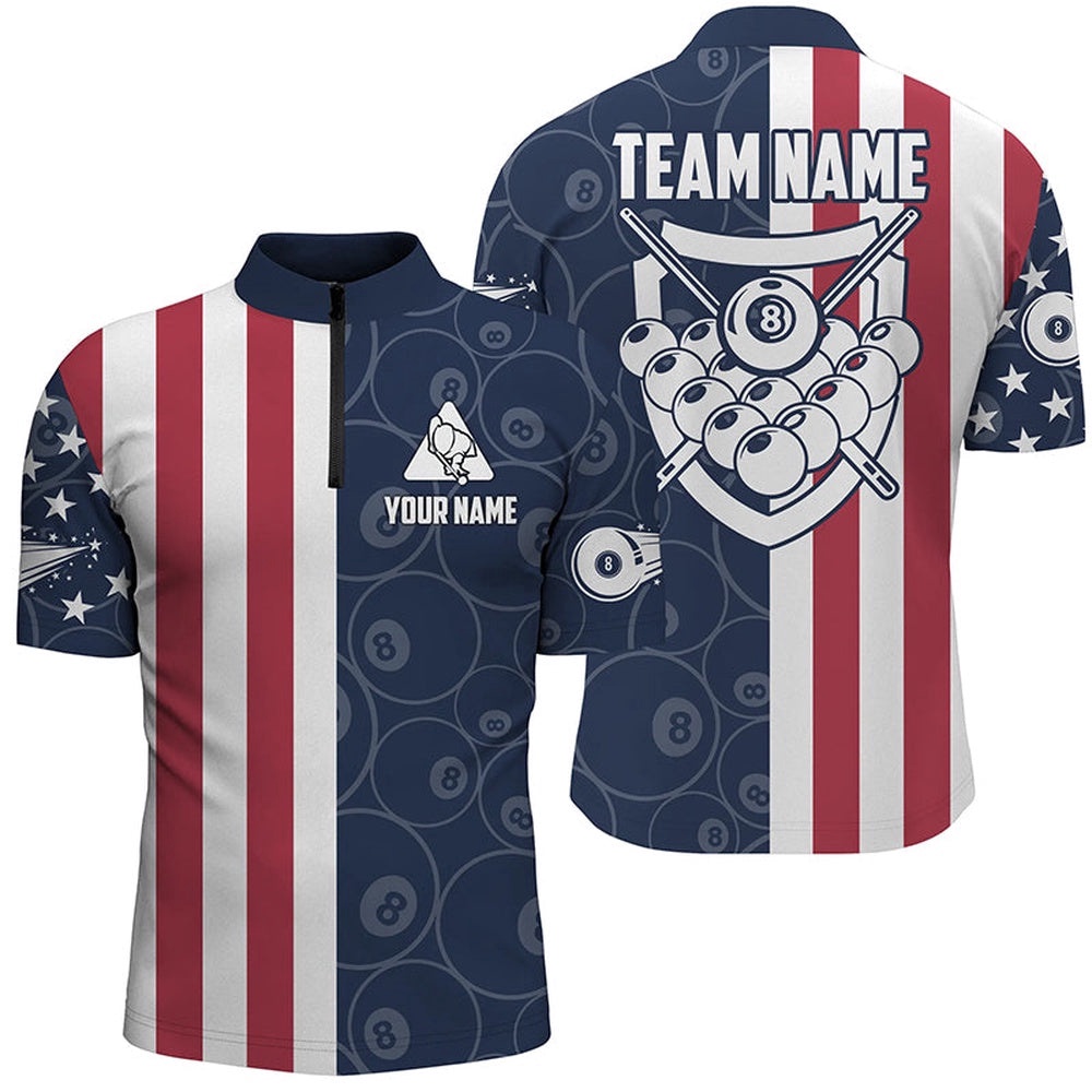 US Flag 8 Ball Pattern Billiard 3D Jersey Shirts, Custom Player Billiards Shirts, Personalized Billiard Team Jersey Shirt