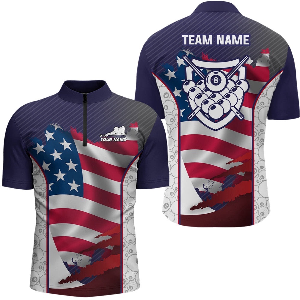US Flag 8 Ball Pattern Billiards 3D Jersey Shirts, Billiards Jerseys, Personalized Billiard Team Jersey Shirt