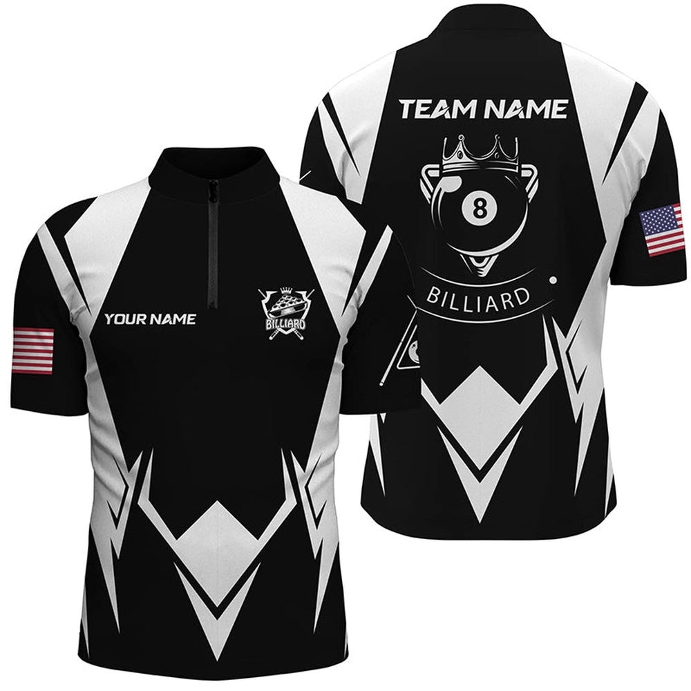 US Flag 8 Ball Pool Black White Custom Billiard Jerseys, Personalized Billiard Team Jersey Shirt US Flag 8 Ball Pool Black White Custom Billiard Jerseys, Personalized Billiard Team Jersey Shirt