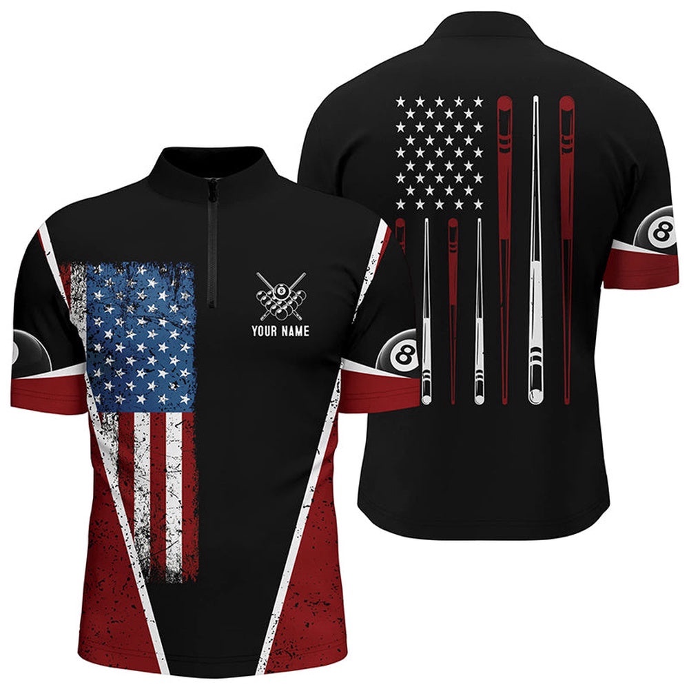 US Flag 8 Ball Pool Jersey Shirts, Custom American Flag Sticks Billiard Shirts, Personalized Billiard Team Jersey Shirt