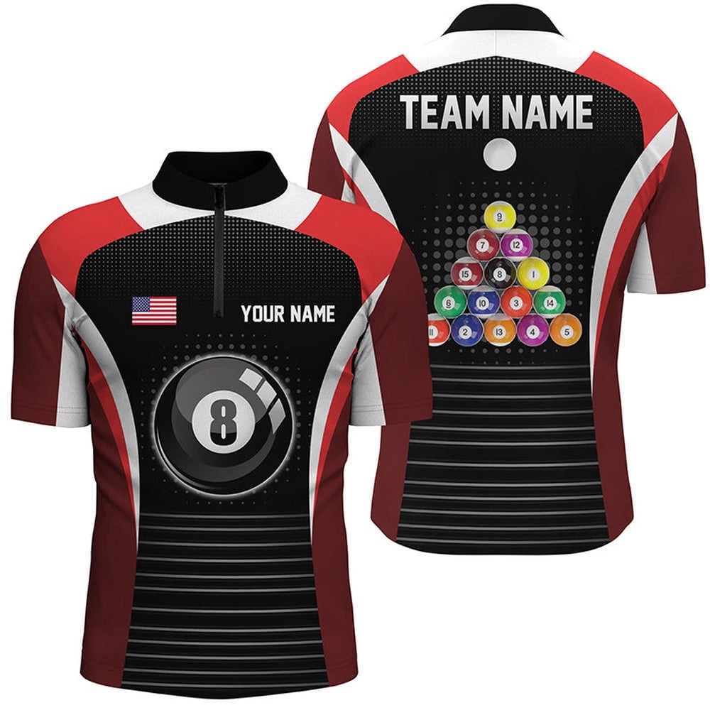 US Flag 8 Ball Pool Red Black Billiard Balls Jerseys, Personalized Billiard Team Jersey Shirt