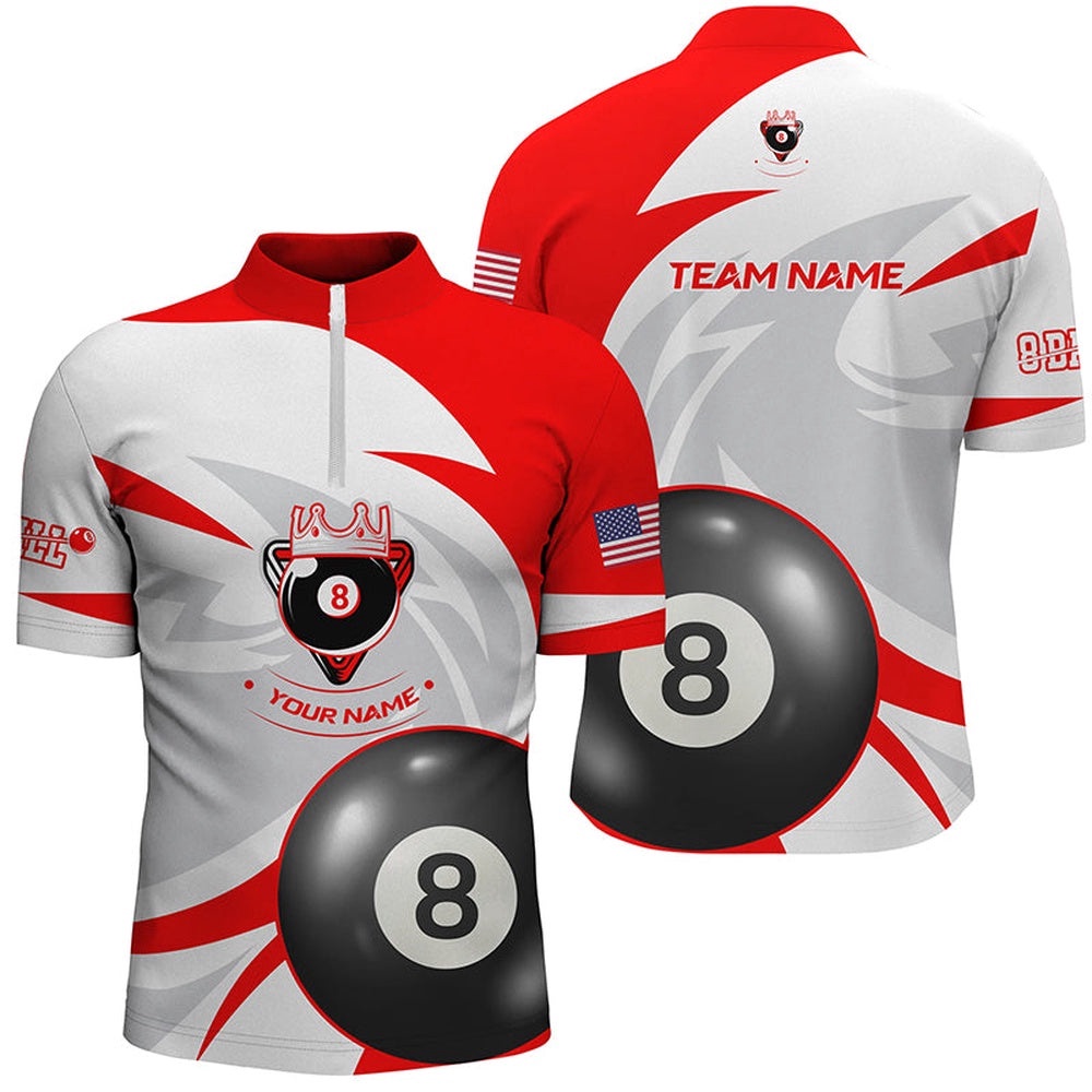 US Flag 8 Ball Red White Billiards Team Shirts, Personalized Billiard Team Jersey Shirt