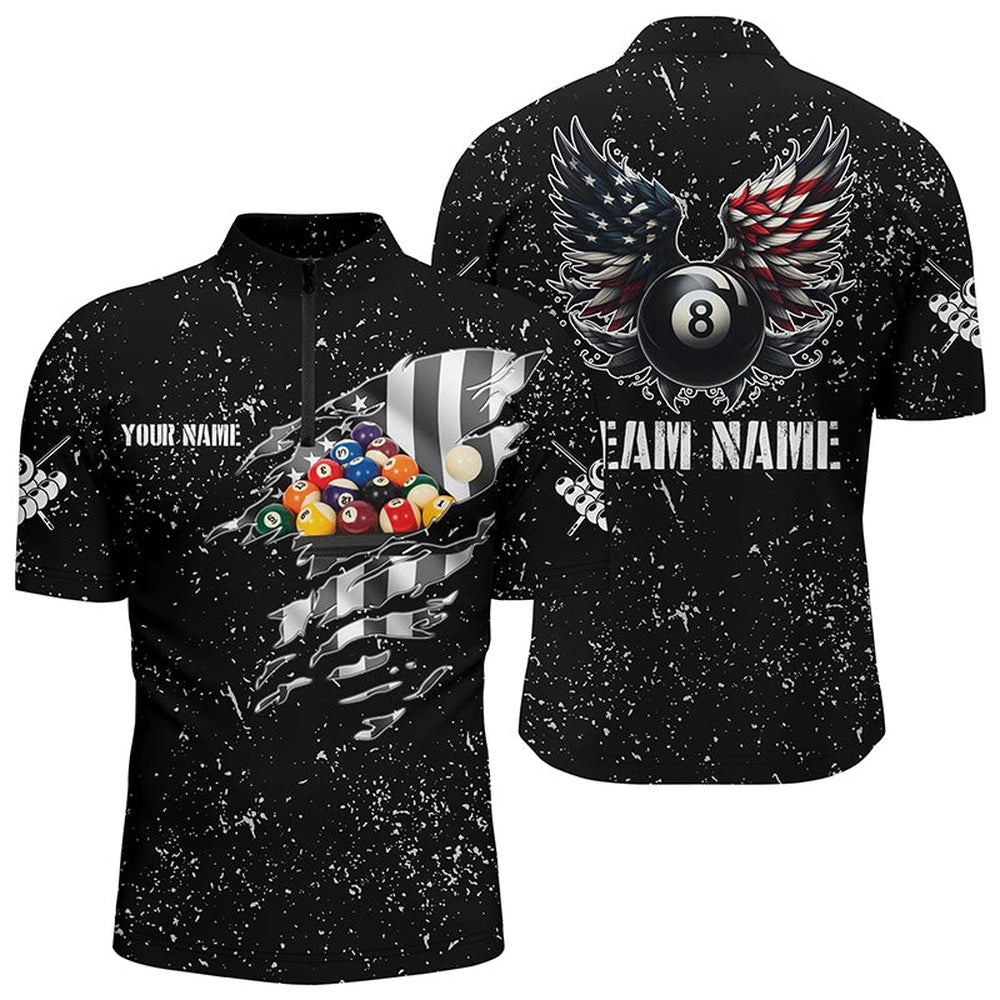 US Flag Billiard Balls 3D Jersey Shirts, Funny Billiard 8 Ball Wings Jerseys, Personalized Billiard Team Jersey Shirt
