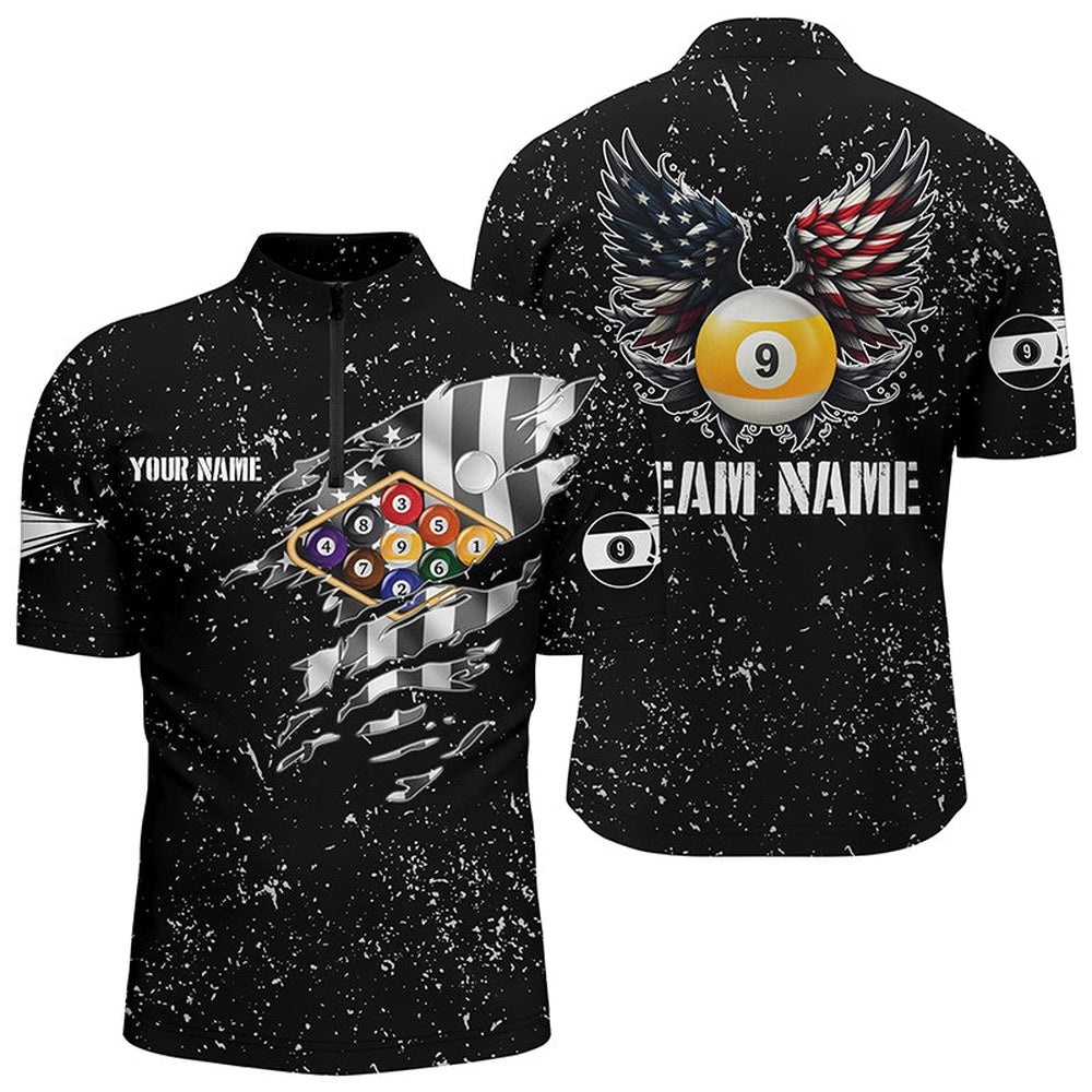 US Flag Billiard Balls 3D Jersey Shirts, Funny Billiard 9 Ball Wings Jerseys, Personalized Billiard Team Jersey Shirt